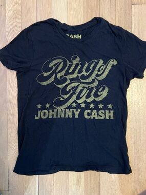 Johnny Cash Ash Black Tee with Gold Print